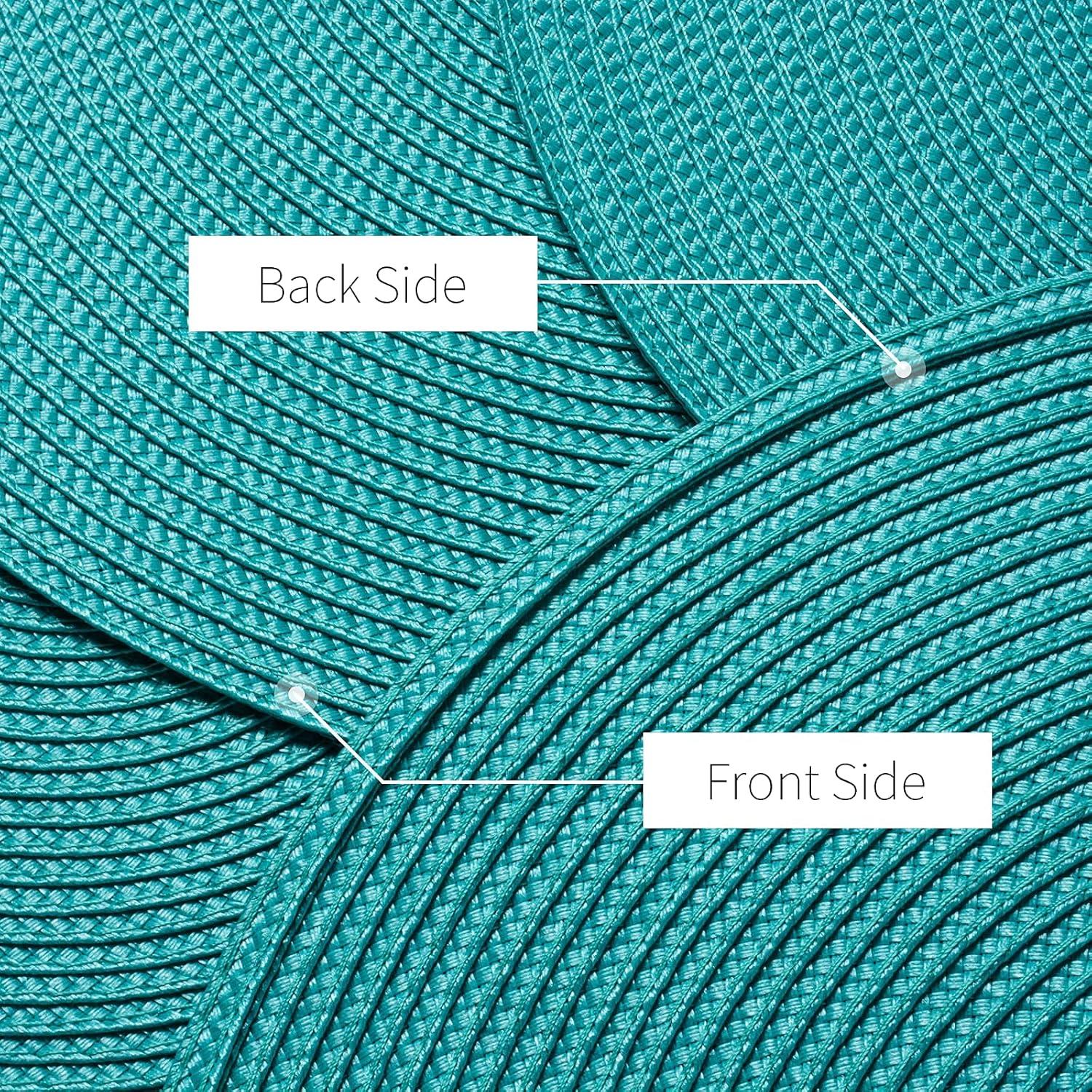 Aqua Woven Round Placemats Set of 6, 14.75"