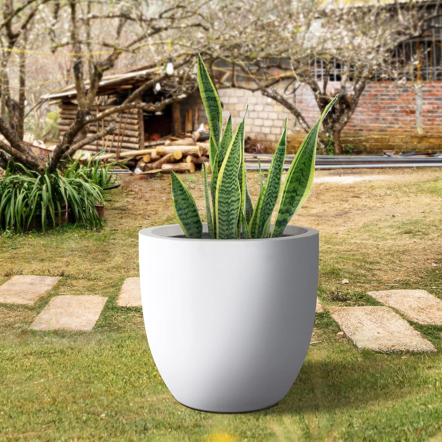 Eco-Friendly Large Pure White Round Concrete Planter with Drainage