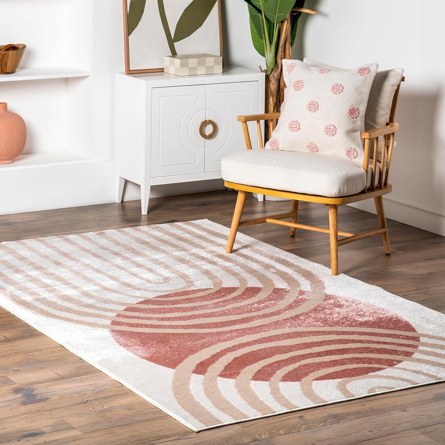 Blush and Ivory Abstract Patterned Synthetic Runner Rug