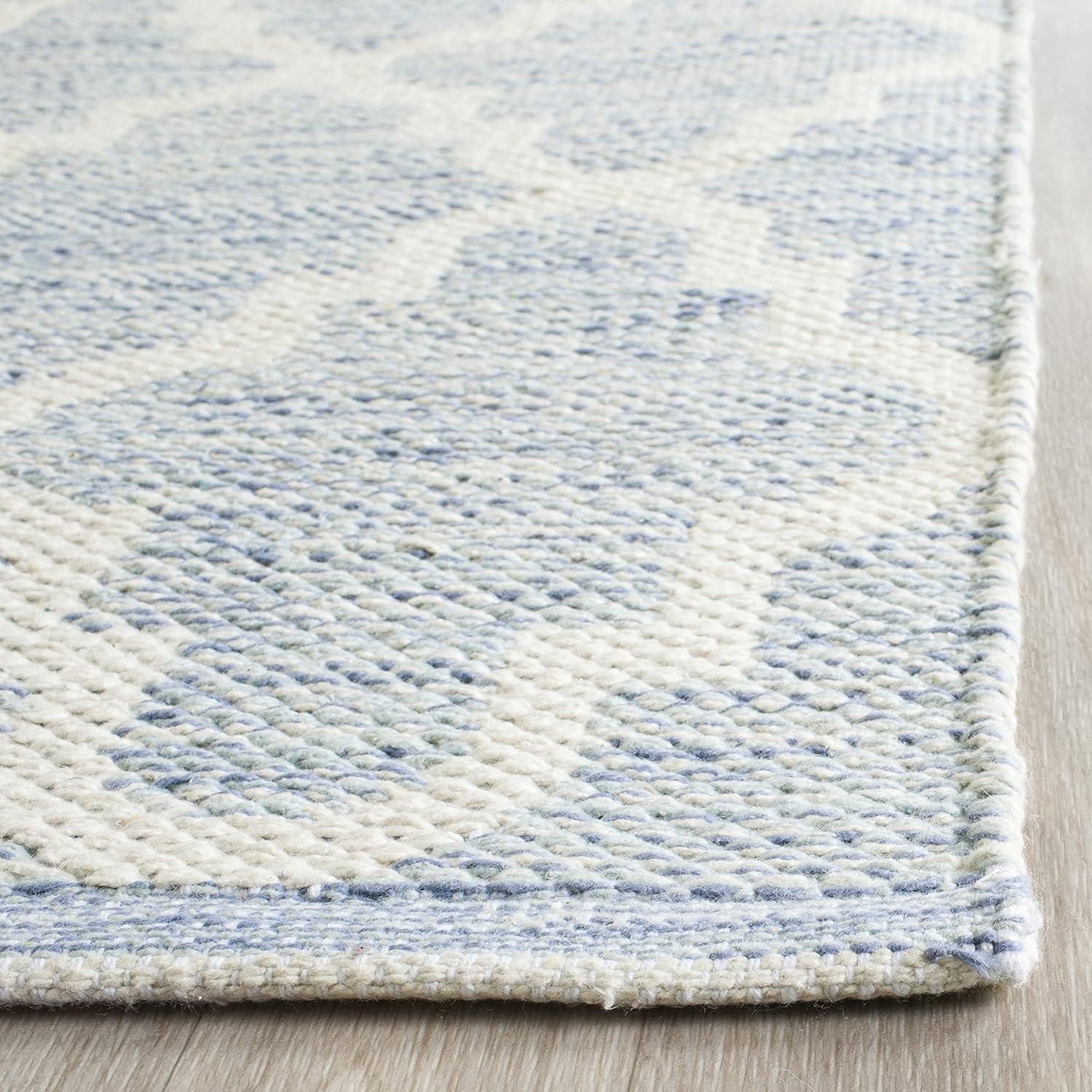 Casual Coastal Light Blue & Ivory Handwoven 9'x12' Wool-Cotton Rug