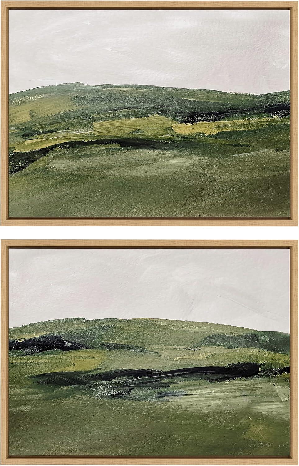 Kate and Laurel Sylvie Green Mountain Landscape I and II Framed Canvas Wall Art Set by Amy Lighthall, 2 Piece Set 18x24 Natural, Modern Soft Watercolor Nature Landscape Art for Wall Home Decor