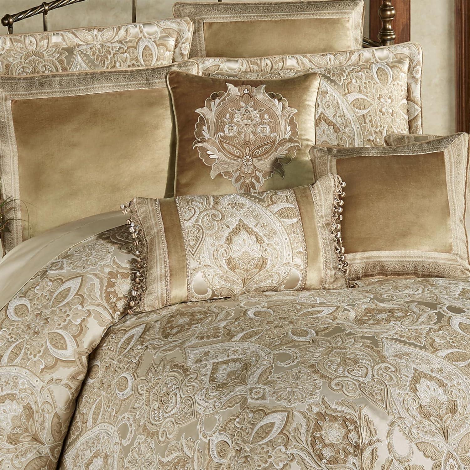 Albany Luxury Bedding | Soothing Neutral Tones of Champagne and Ivory | Jacobean Floral Inspired Damask, Medallions, and Stripes | 3 Piece Bed Set Includes Oversized Queen Bedspread & 2 Standard Shams