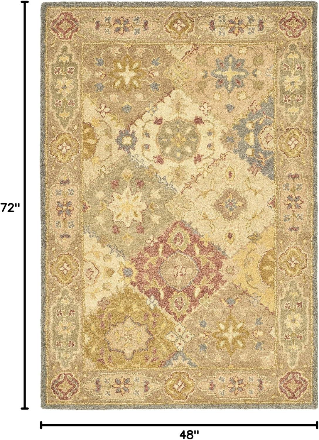 SAFAVIEH Antiquity Augustin Transitional Bordered Wool Area Rug, Multi/Beige, 4' x 6'