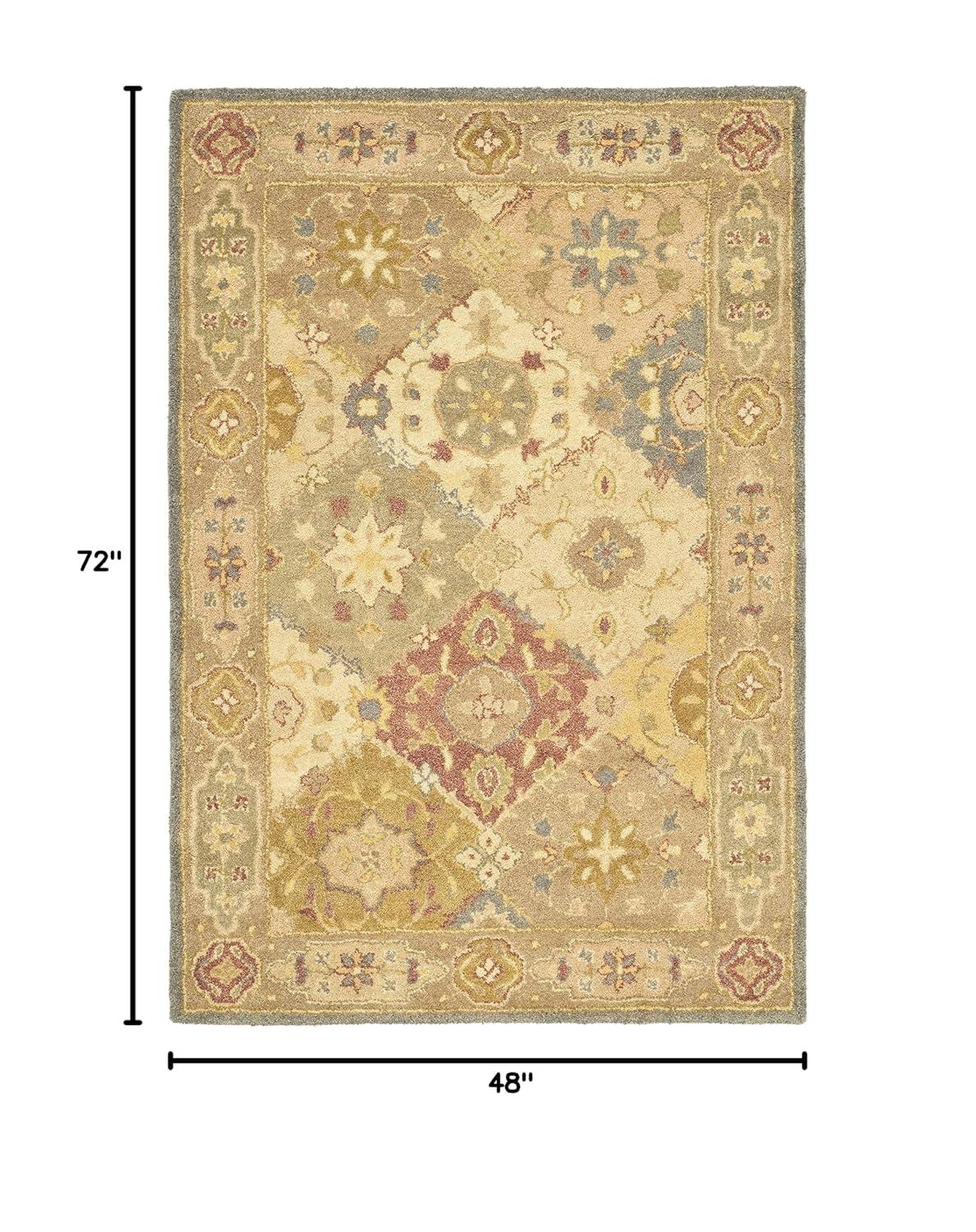 SAFAVIEH Antiquity Augustin Transitional Bordered Wool Area Rug, Multi/Beige, 4' x 6'