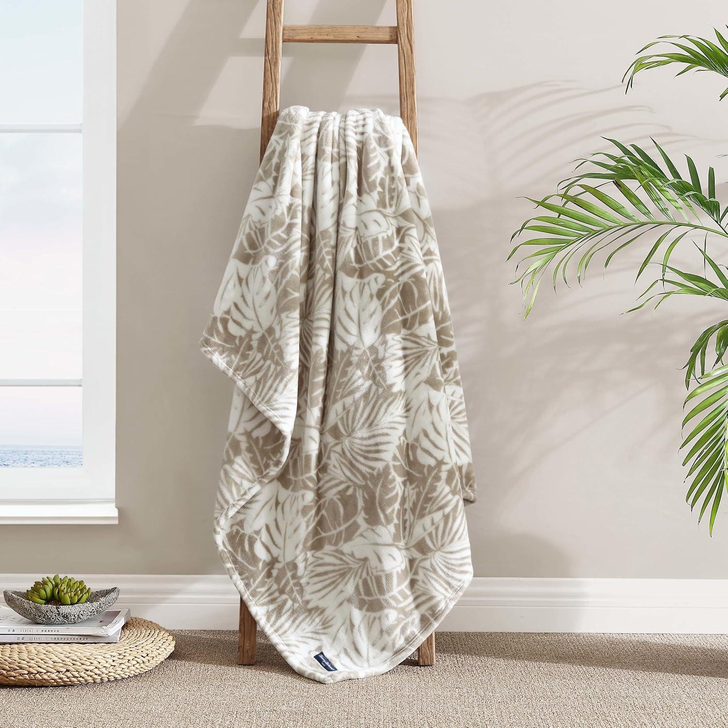 Tommy Bahama Home Wallpaper Leaves Plain Weave / Muslin Throw Blanket