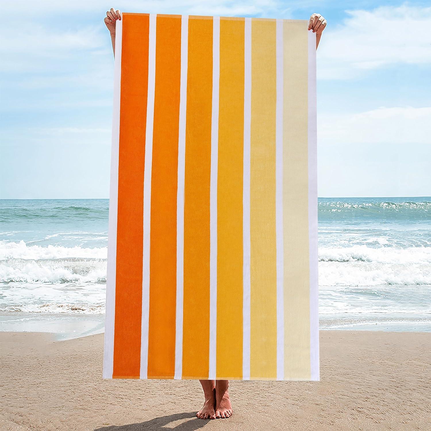 Yellow Striped Cotton Velour Quick Dry Kids Beach Towel