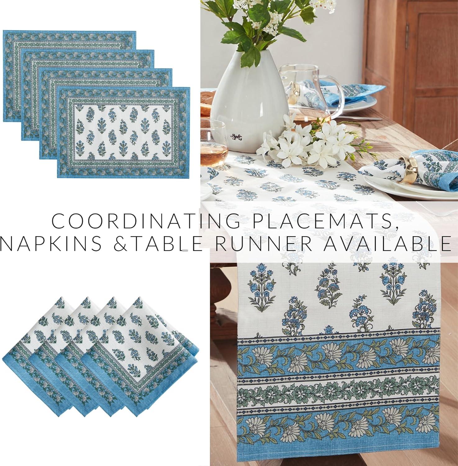 Tropez Block Print Stain & Water Resistant Indoor/Outdoor Tablecloth - Multicolor - 60x84 - Elrene Home Fashions