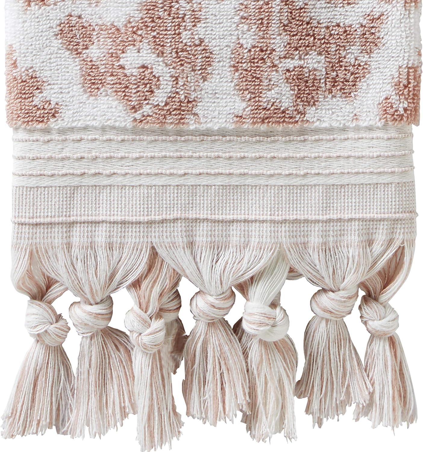 SKL Home 2pc Mirage Fringe Hand Towel Set Blush: 100% Cotton, Jacquard Terry, Bathroom Decor