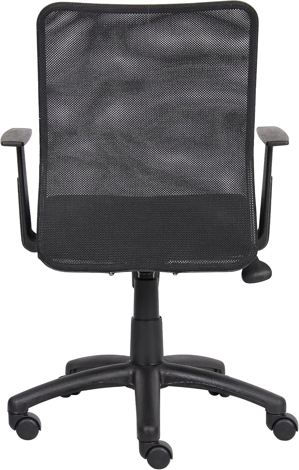 Budget Mesh Task Chair with T-Arms Black - Boss Office Products: Swivel, Adjustable Height, Nylon Base