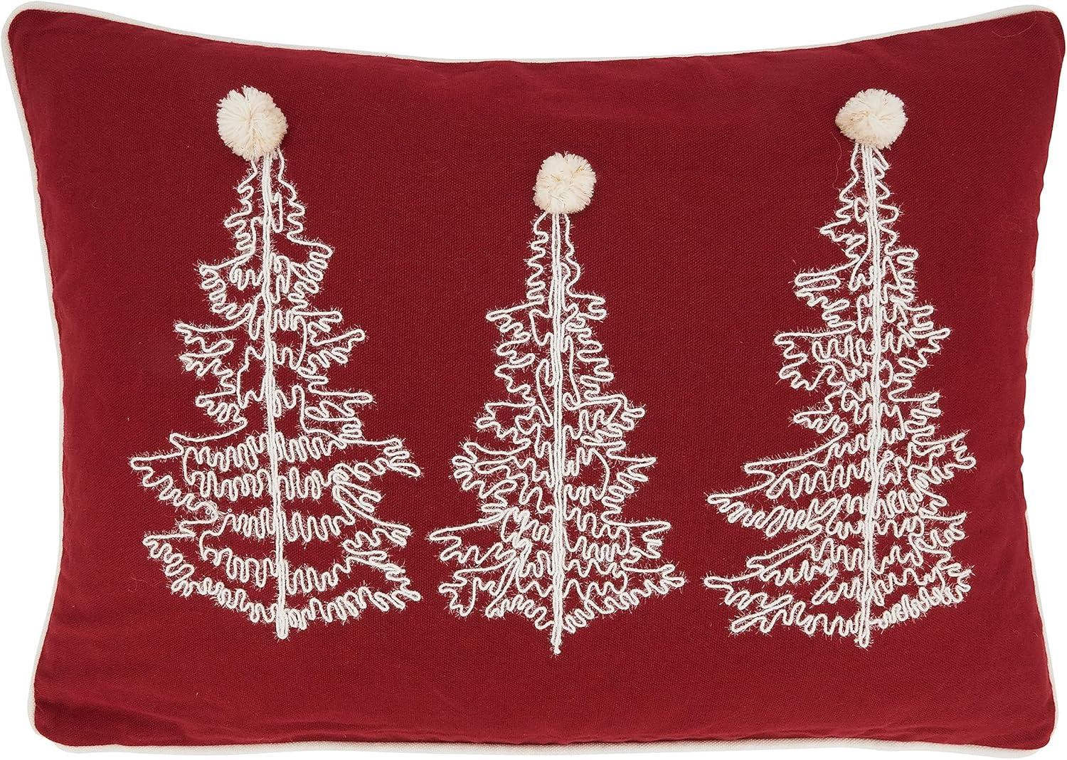 Red Cotton Christmas Trees Throw Pillow Cover 14"x20"