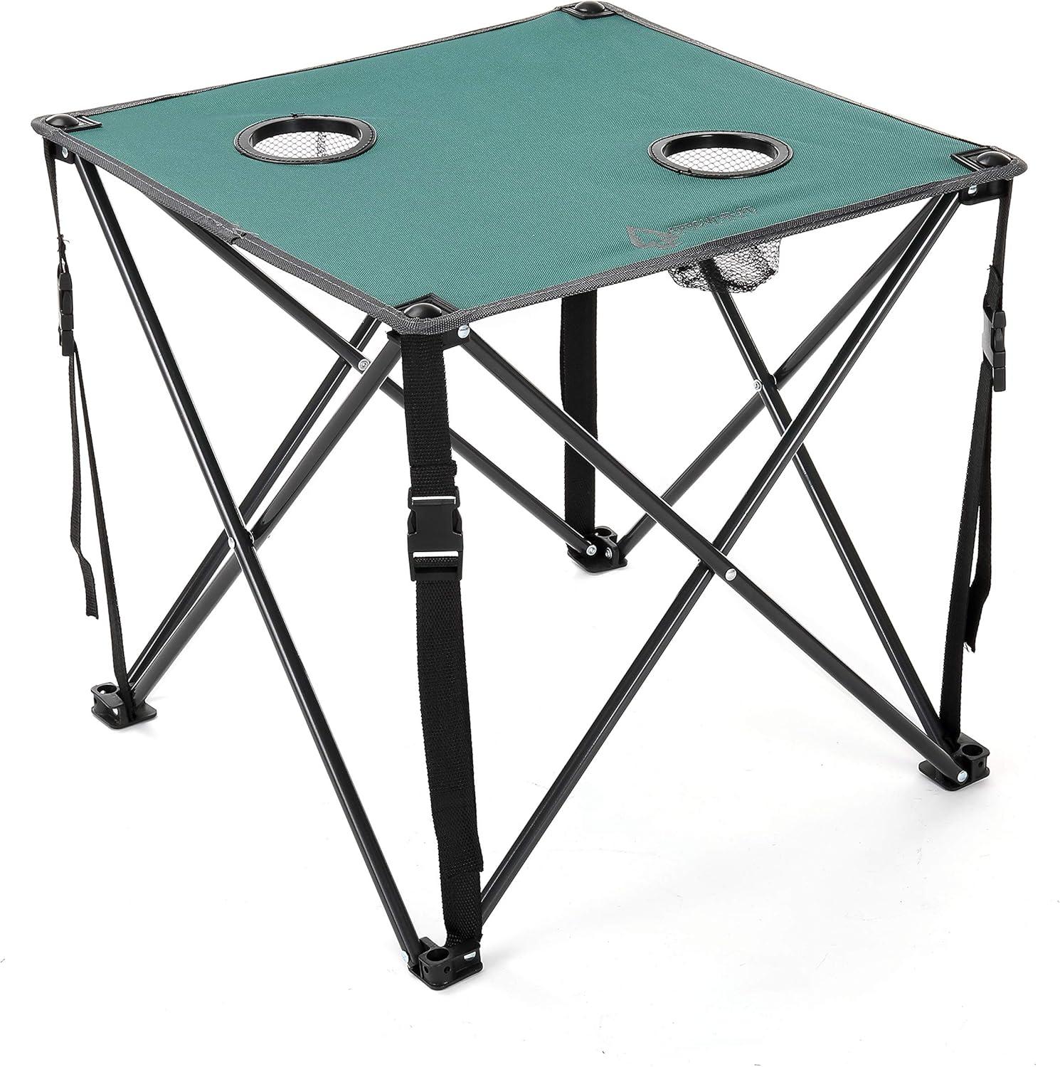 ARROWHEAD OUTDOOR 26” (66cm) Heavy-Duty Portable Camping Folding Table, 2 Cup Holders, Compact, Square, Carrying Case Included, Steel Frame, High-Grade 600D Canvas, USA-Based Support (Green)