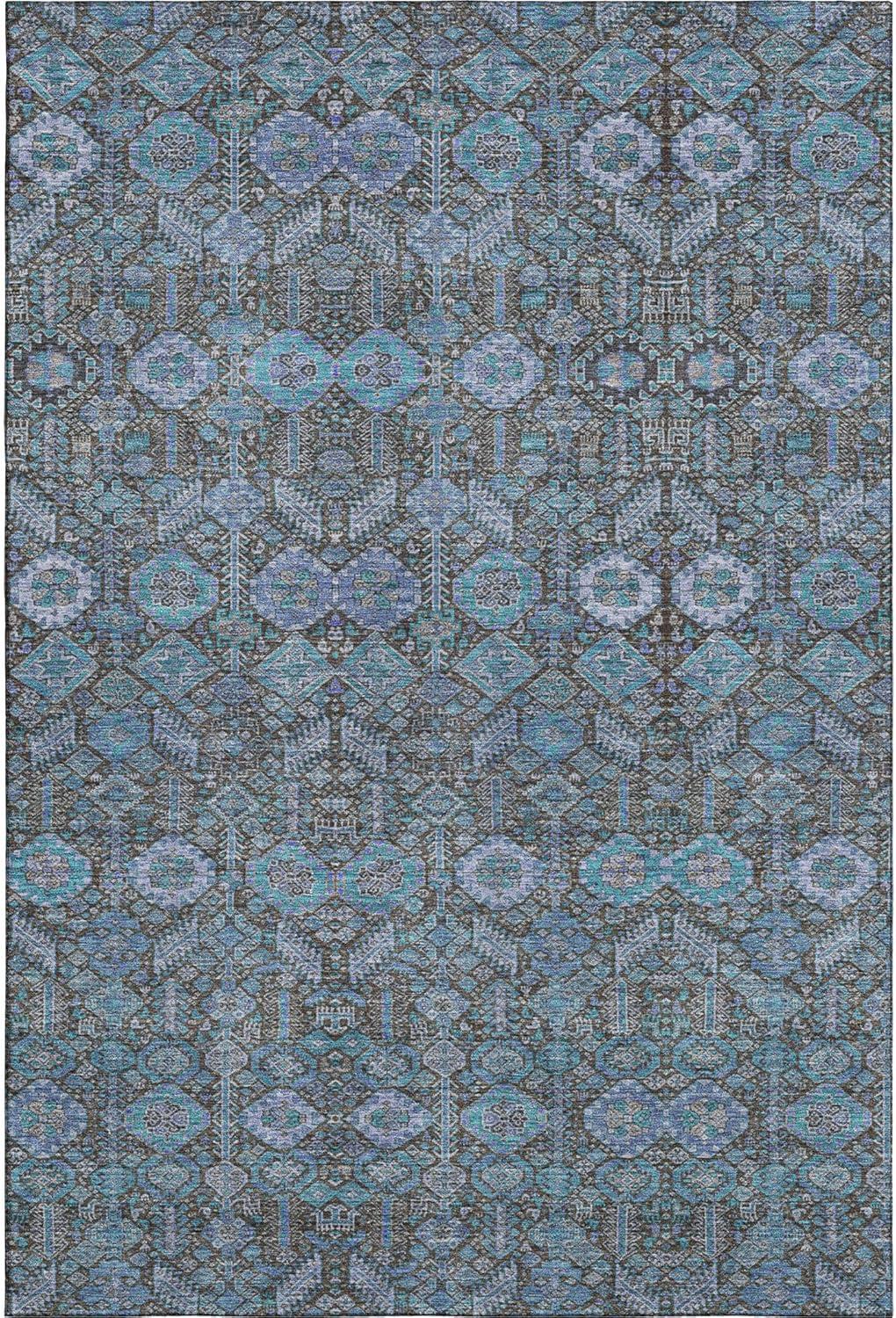 Teal Bohemian Washable Synthetic 8' x 10' Area Rug