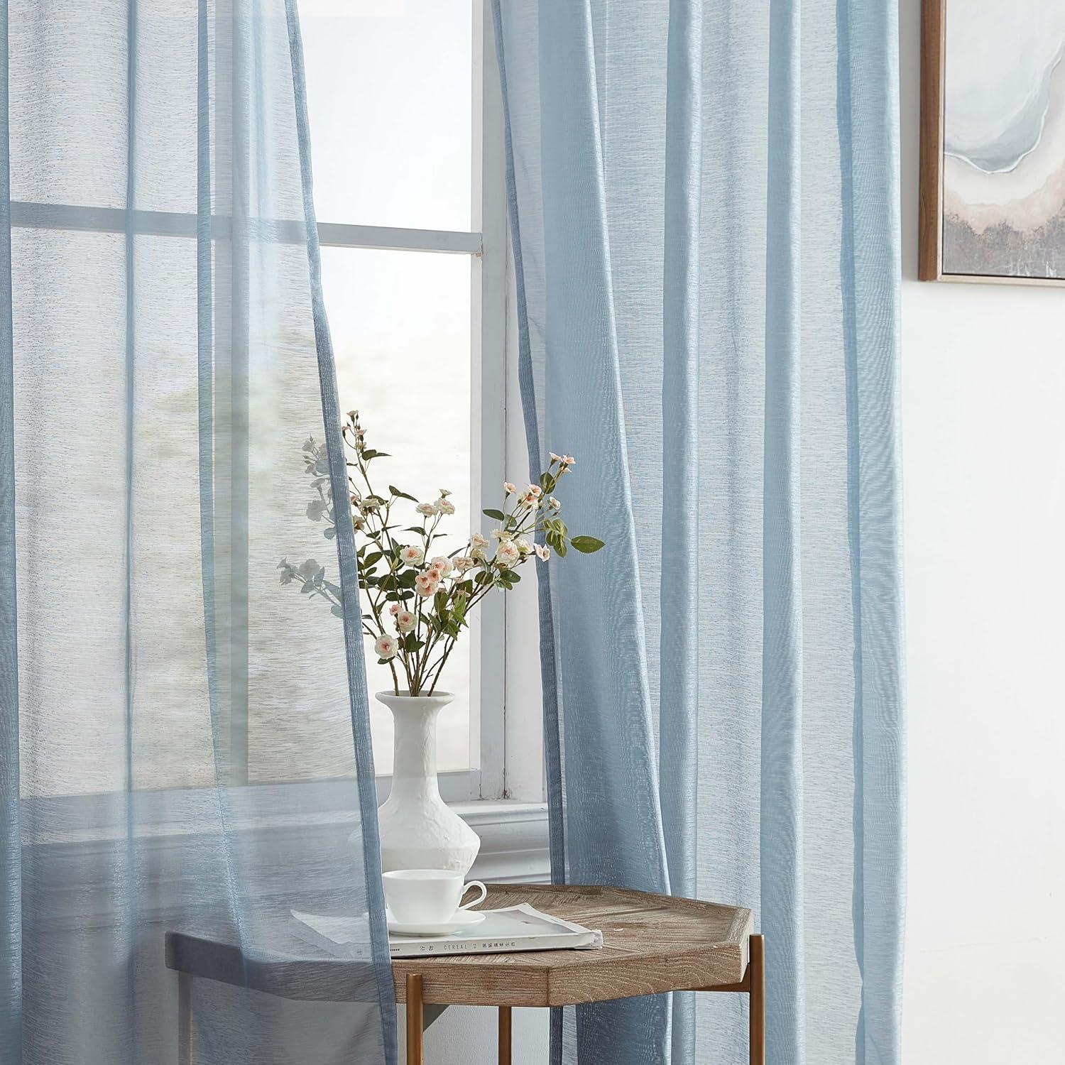 HLC.ME Semi Sheer Voile Light Filtering Transparent Window Curtain Grommet Panels - Set of 2 - Dusty Blue, 54 W x 72 L