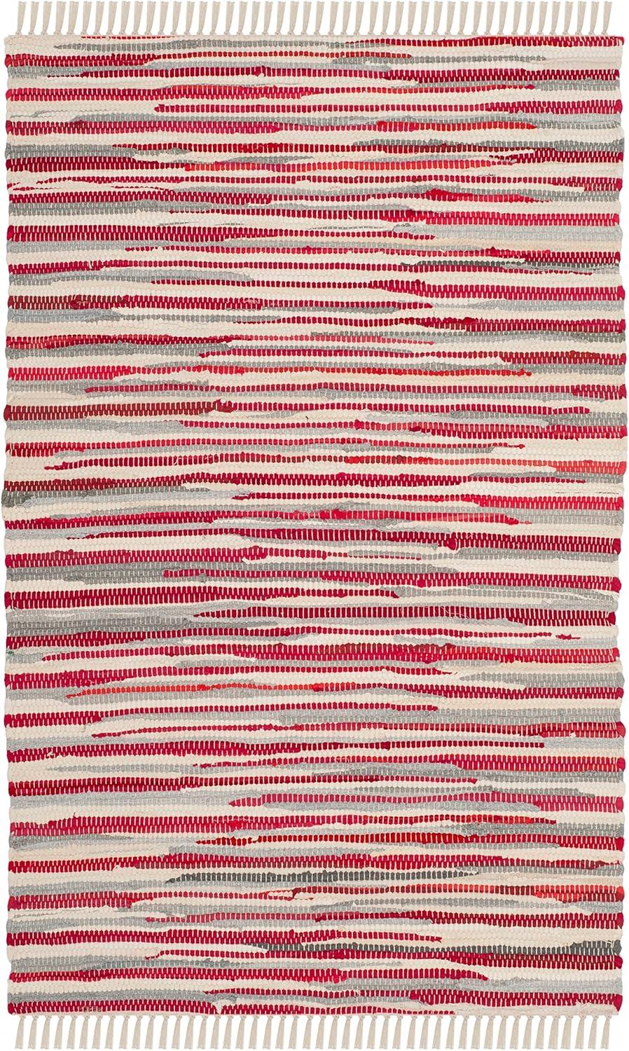 Handmade Boho Stripe Cotton Flat Woven Area Rug, Red 30"x4"