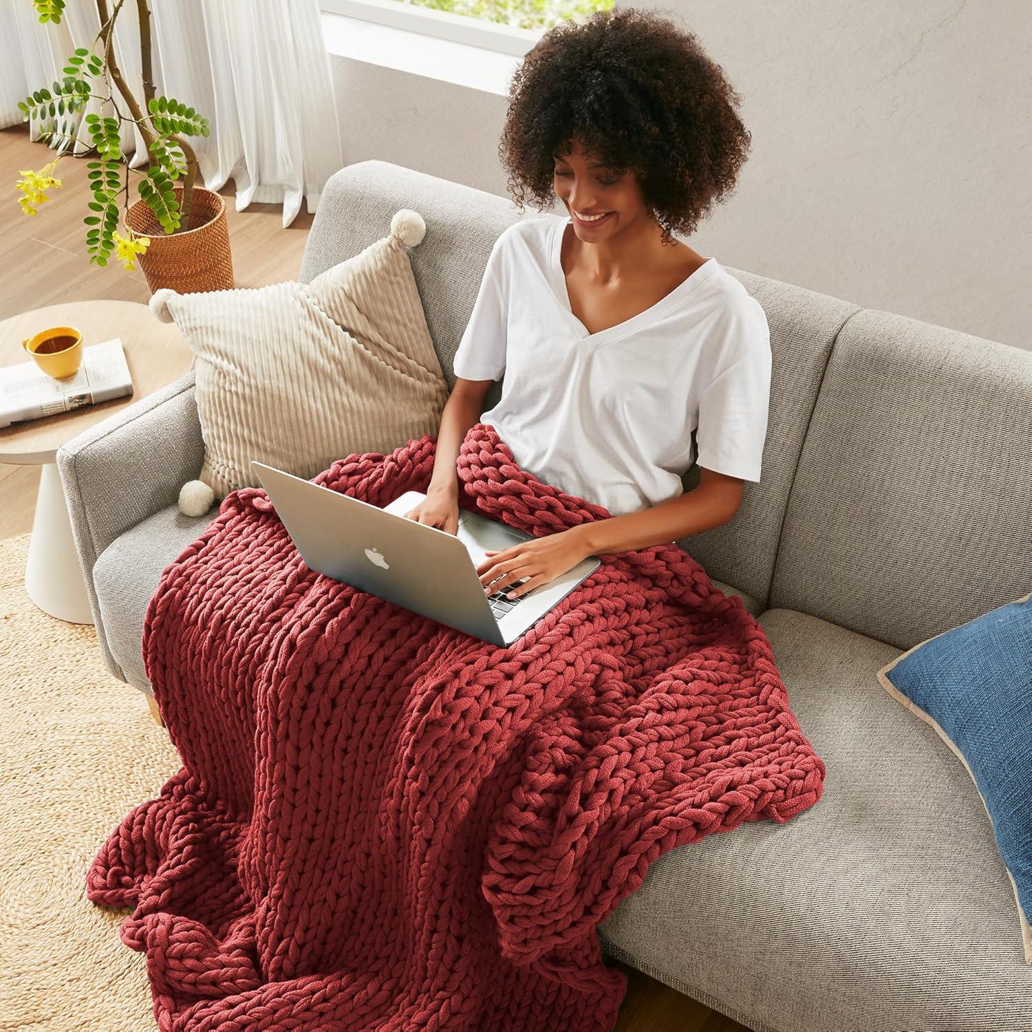 50"x60" Chunky Double Knit Handmade Throw Blanket Red - Madison Park