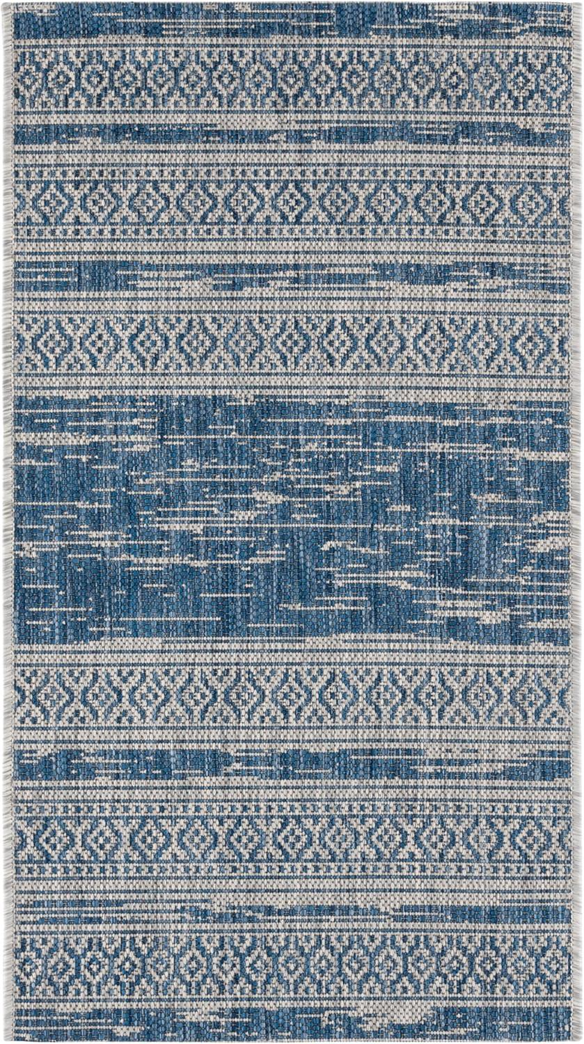 SAFAVIEH Courtyard Galen Striped Indoor/Outdoor Area Rug, Navy/Grey, 2' x 3'7"