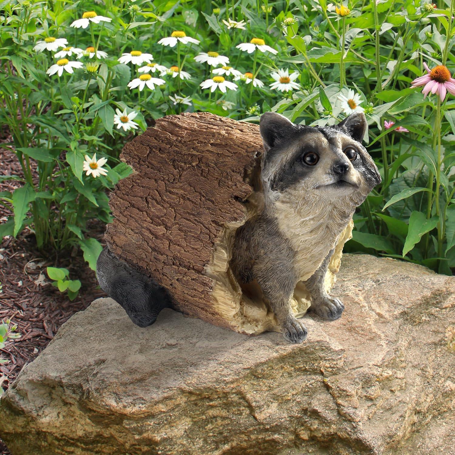 Hand-Painted Cast Stone Resin Raccoon Garden Statue