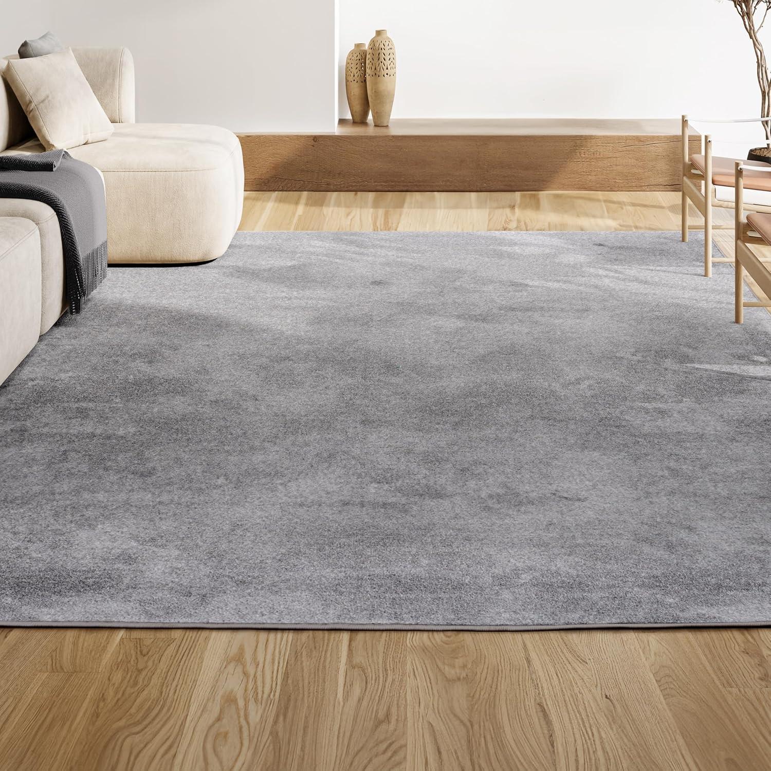 5'x8' Haze Solid Low-Pile Area Rug, Light Gray - JONATHAN Y