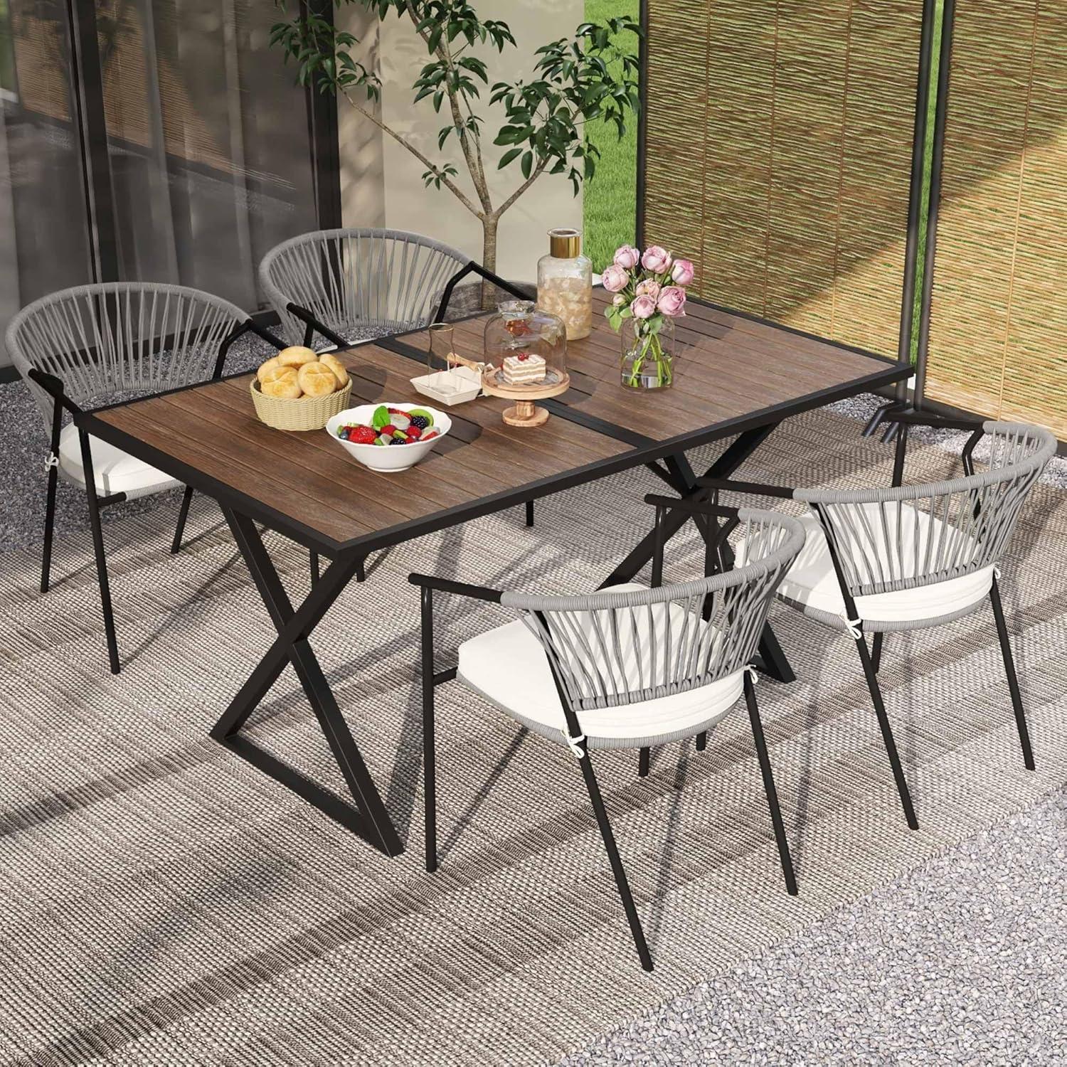 DWVO Set of 4 Outdoor Dining Chair, Rope Woven Design Stackable Chairs for Patio