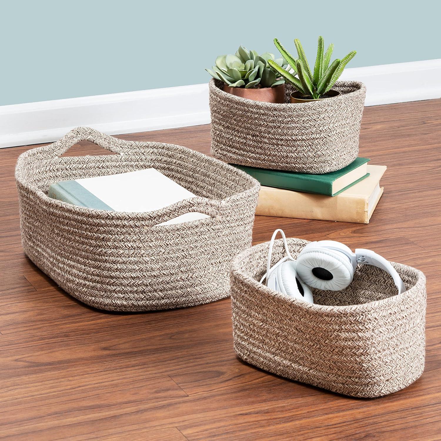 Champagne Wicker Rectangular Nesting Storage Basket Set