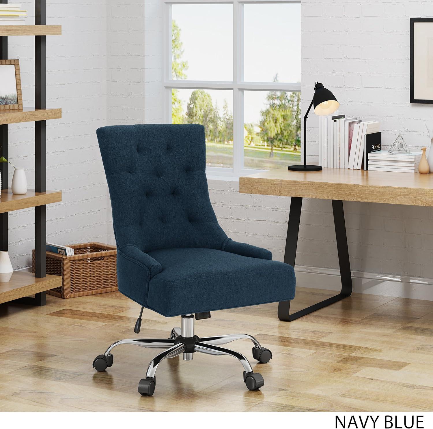 GDF Studio Bagnold Contemporary Tufted Adjustable Swivel Office Chair, Navy Blue Fabric