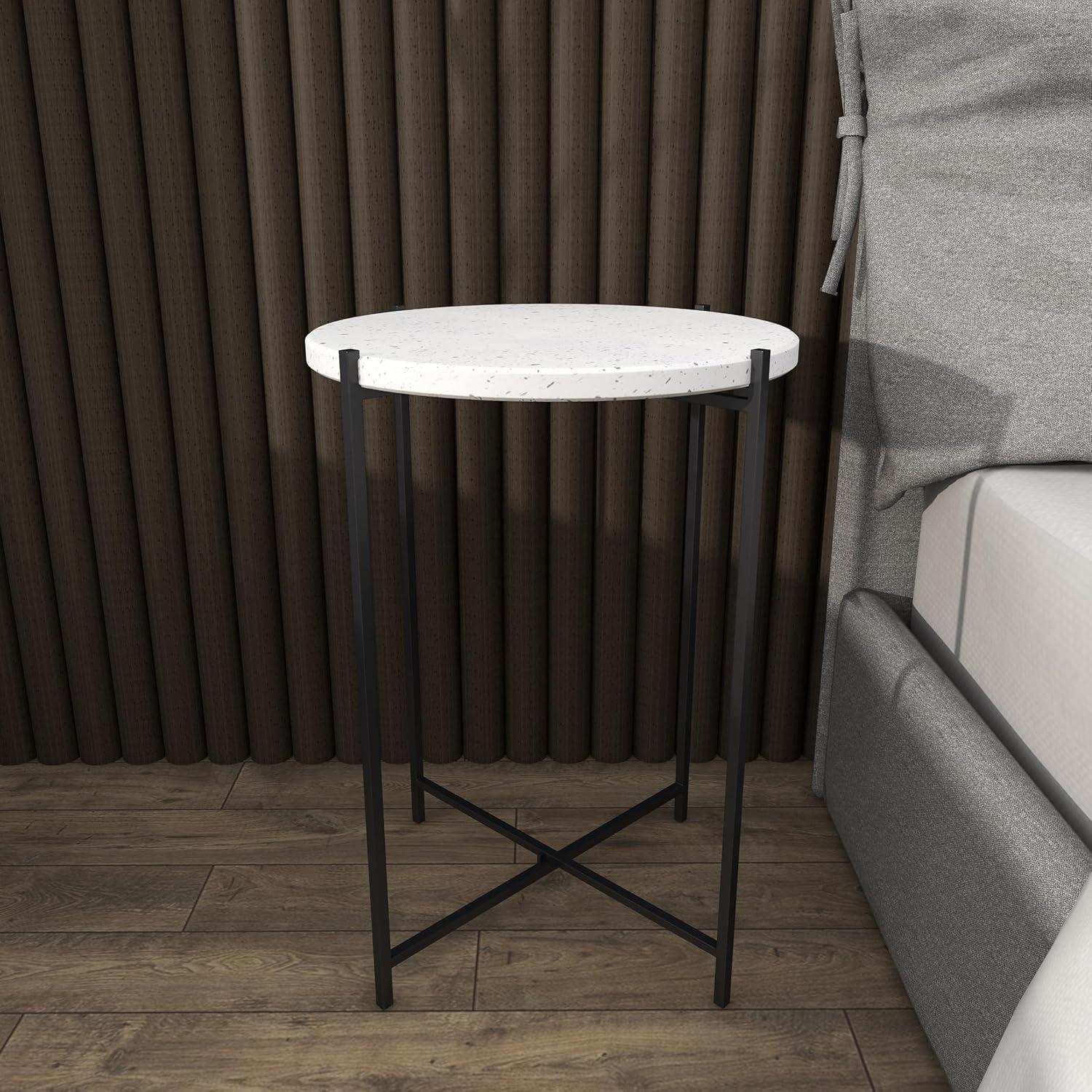 Elegant Black Terrazzo Round Accent Table with Metal Base