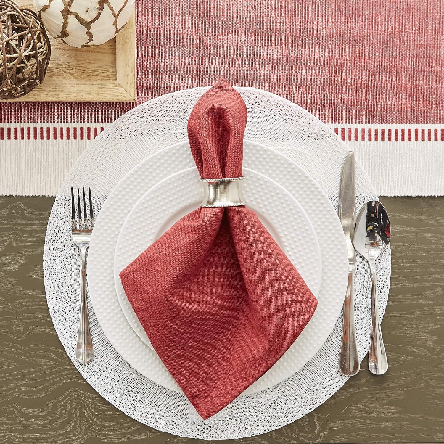 DII Dobby Stripe Woven Table Runner, 13x72 (13x77.5, Fringe Included), Barn Red