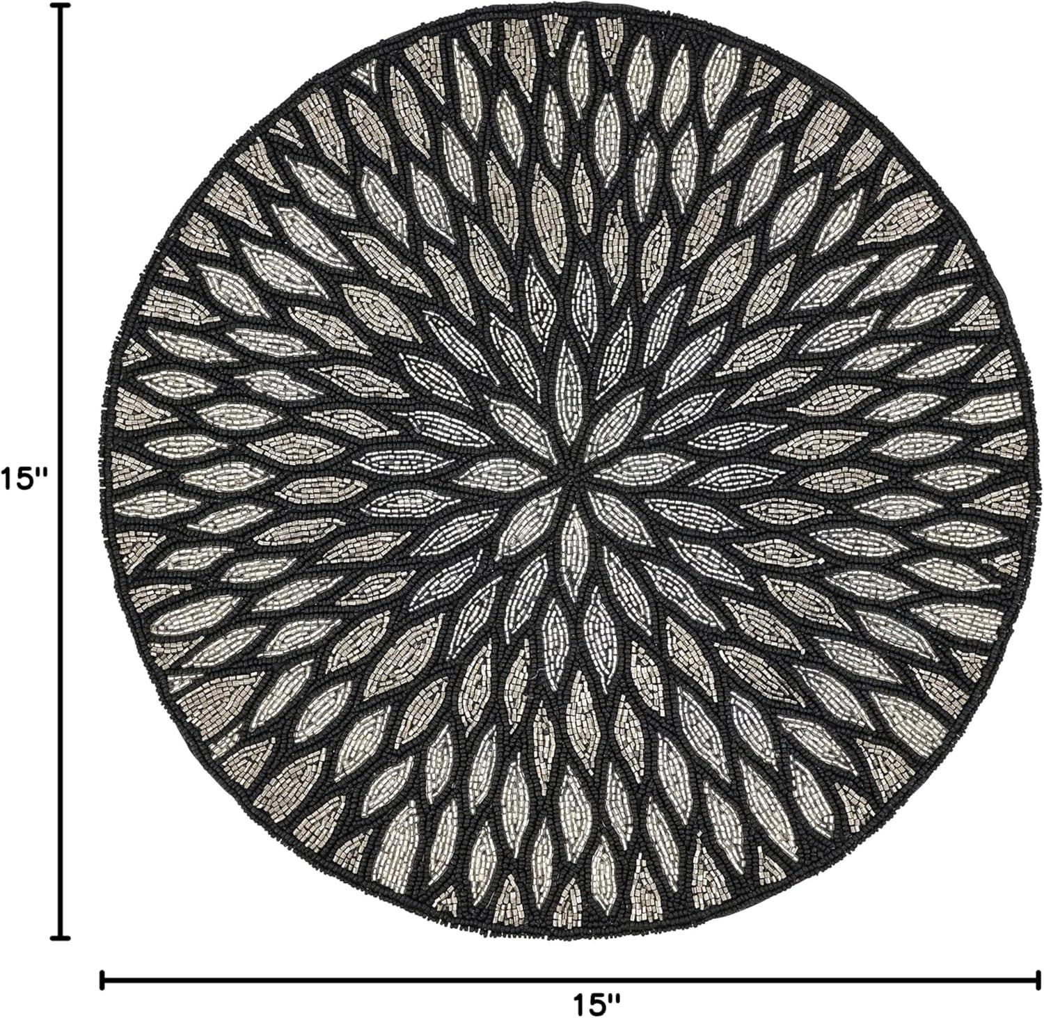 Saro Lifestyle Beaded Design Placemat (Set of 4), Black, 15" Round