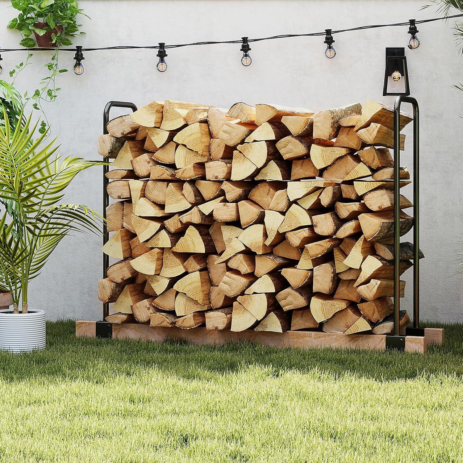 Heavy-Duty Adjustable Firewood Log Bracket - Customizable Steel Rack For Indoor & Outdoor Use