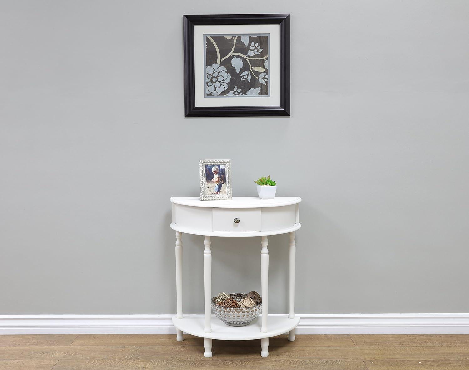 White Semicircle Wood Console Table with Storage