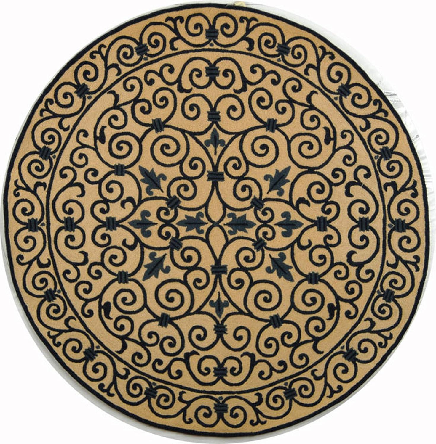 SAFAVIEH Chelsea Aragon Geometric Borders Wool Area Rug, Ivory/Dark Blue, 3' x 3' Round