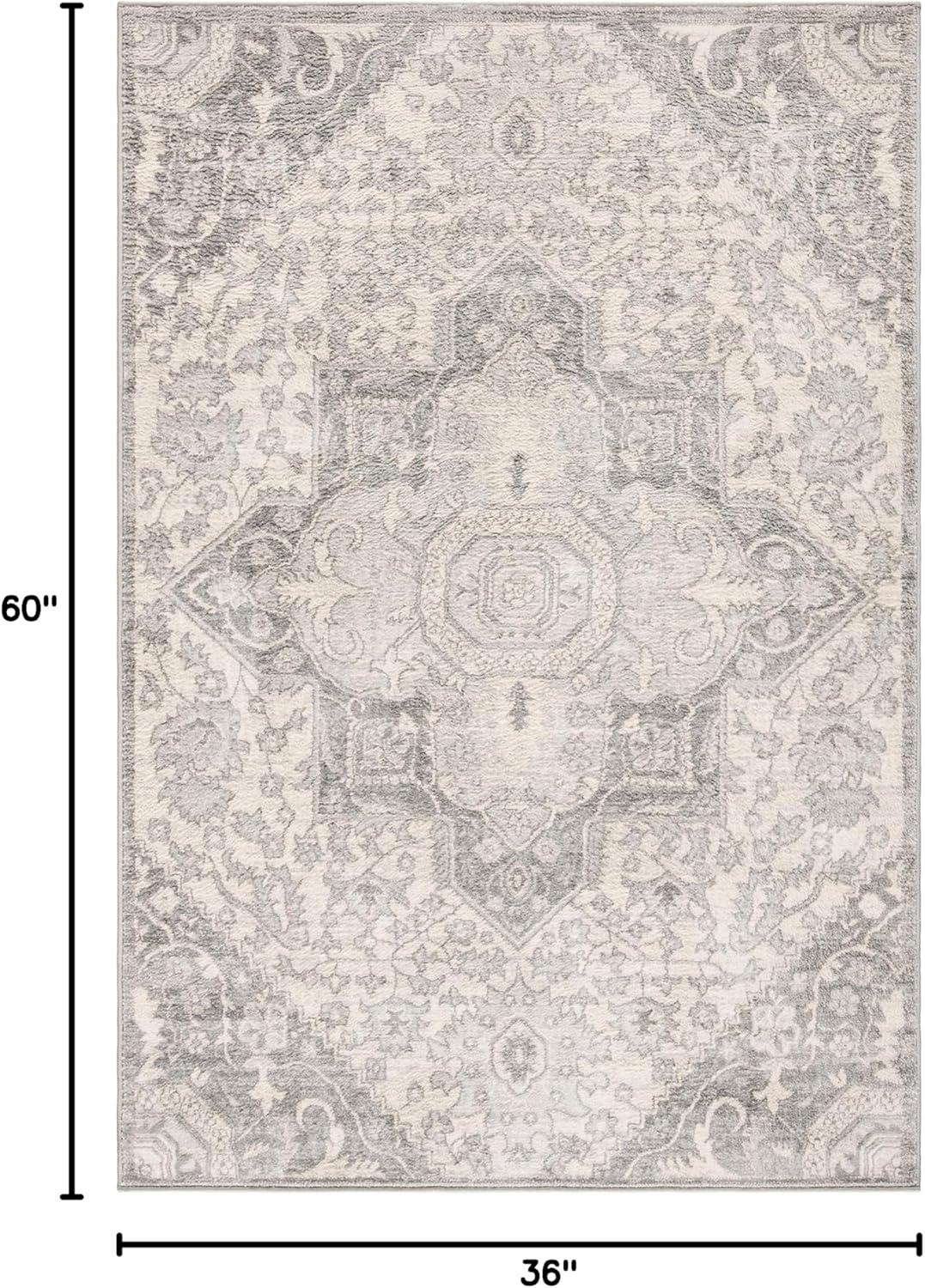SAFAVIEH Brentwood Collection 3' x 5' Grey / Cream BNT816B Oriental Medallion Non-Shedding Living Room Bedroom Accent Rug