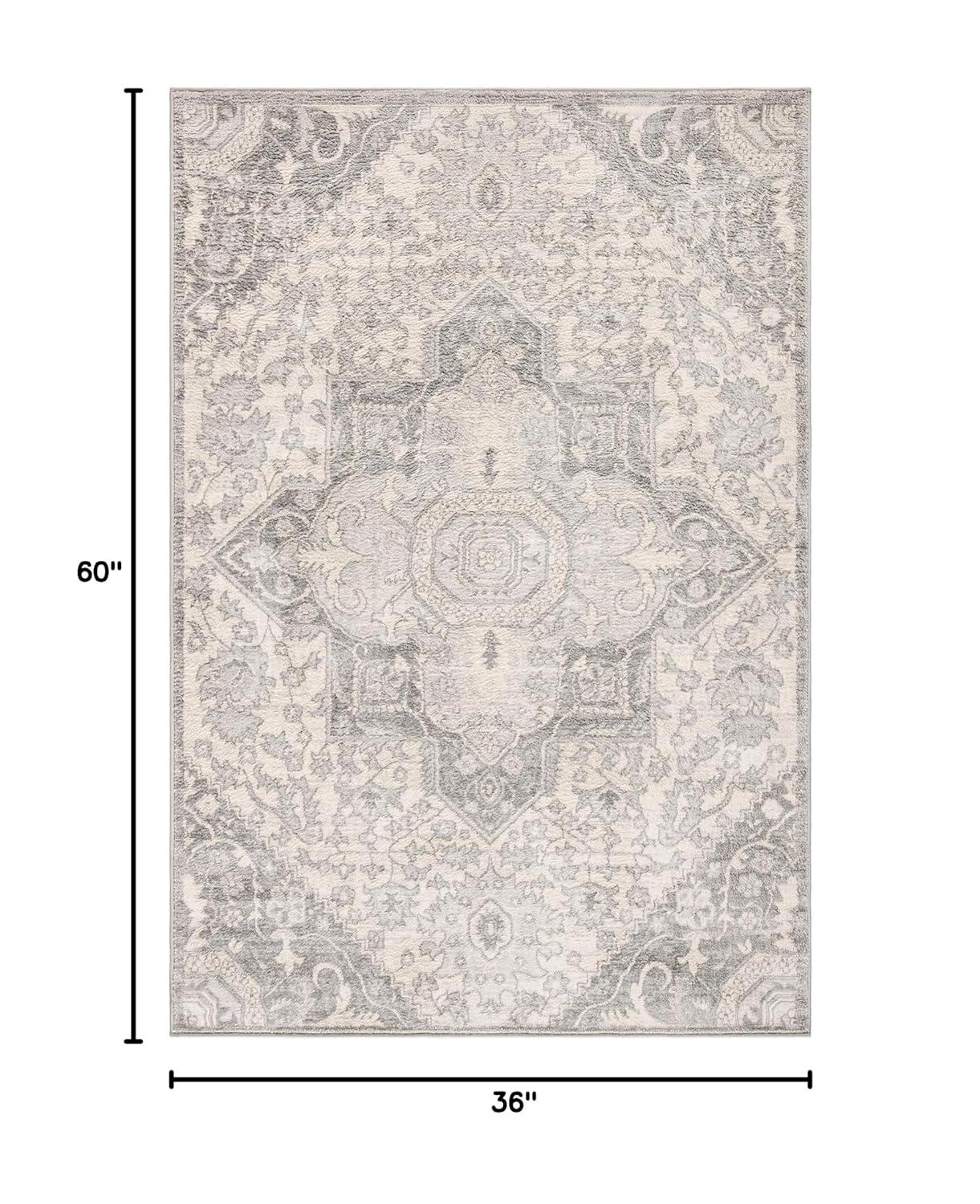 Brentwood 3' x 5' Grey and Cream Synthetic Non-Slip Area Rug