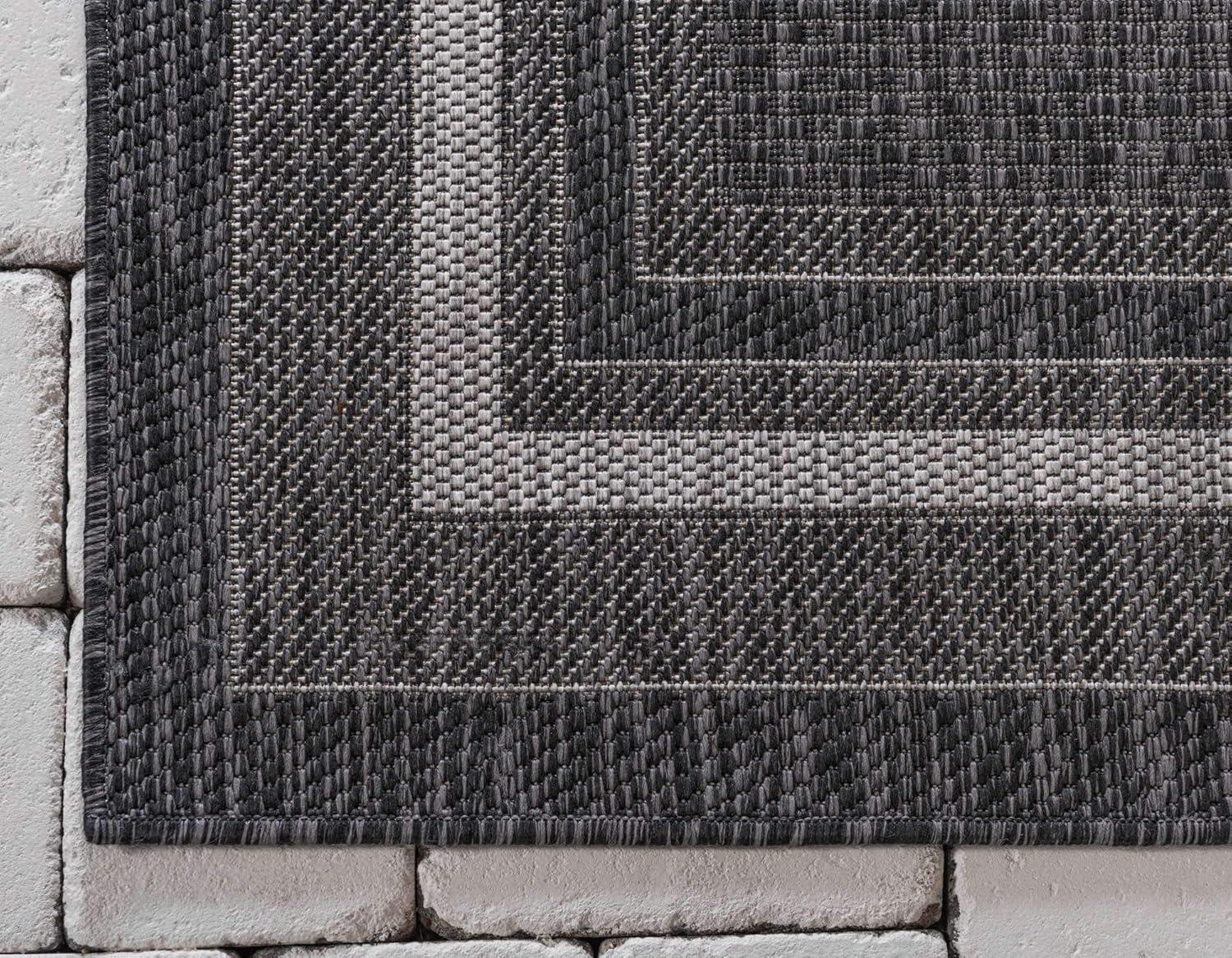 4' x 6' James Modern Border Stripe Indoor/Outdoor Area Rug, Black/Cream - JONATHAN Y
