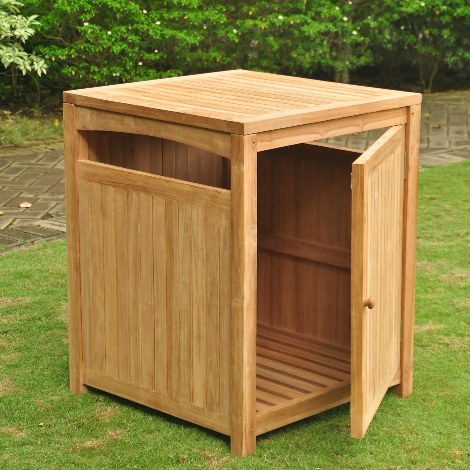 Teak Wood Outdoor Trash Can with Ashtray