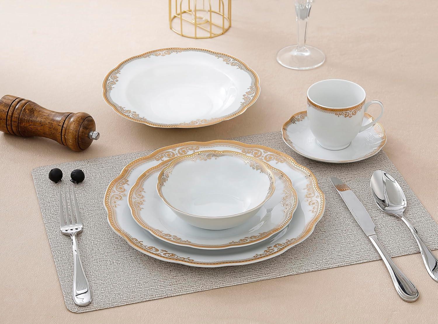 Lorren Home Trends 57 Piece Porcelain China Dinnerware Set - Service for 8
