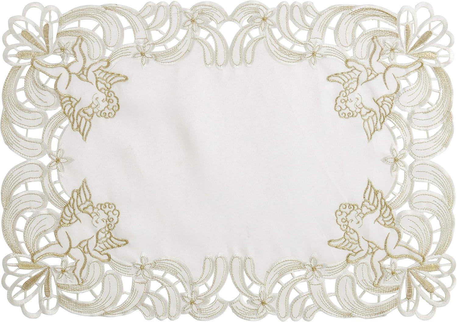 Ivory Embroidered Cupid Design Fabric Placemats, Set of 4