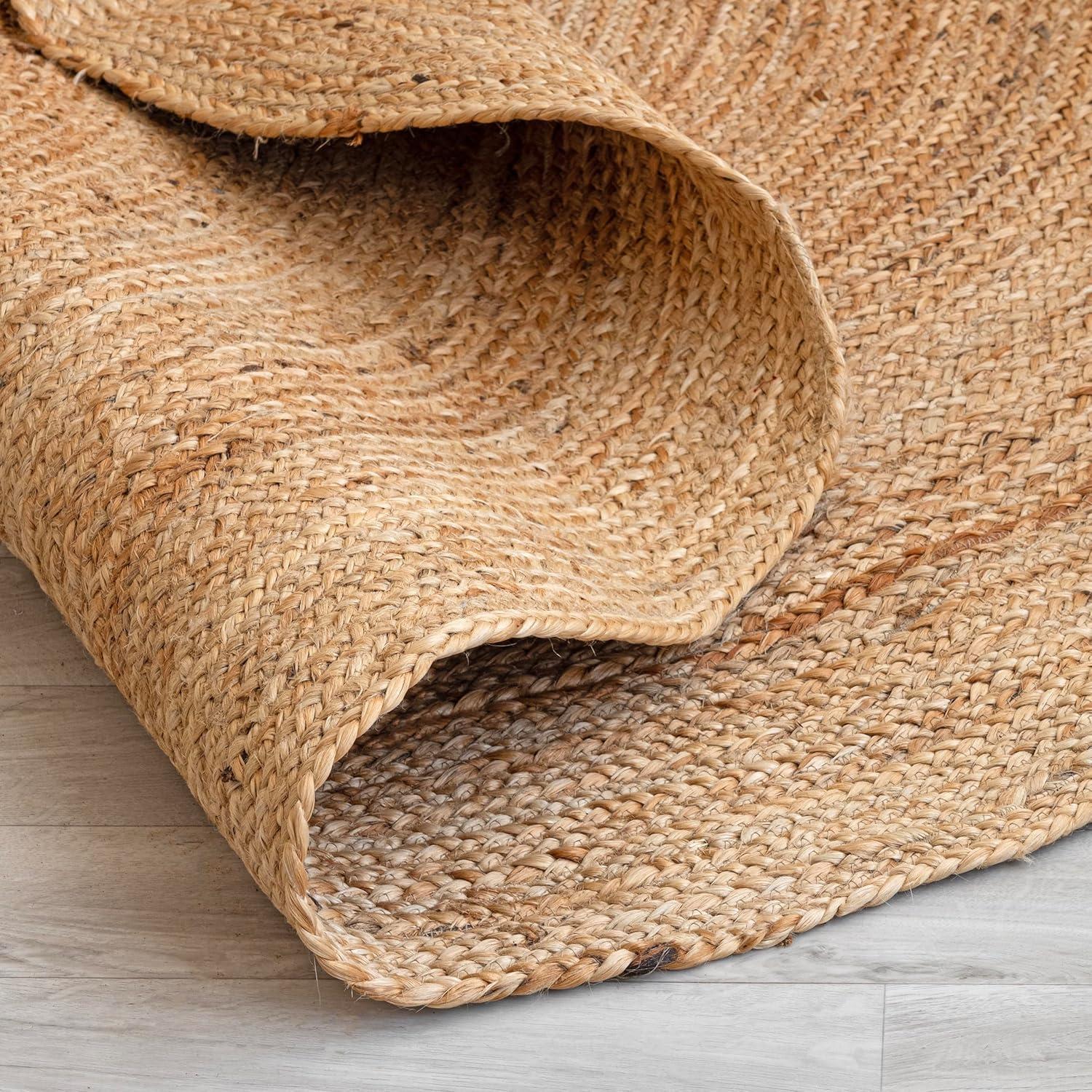 Nuloom 4 Round Rigo Jute Hand Woven Indoor Area Rug, Natural, Solid Farmhouse Design, Natural Fiber Bedroom, Living Room, Kitchen,