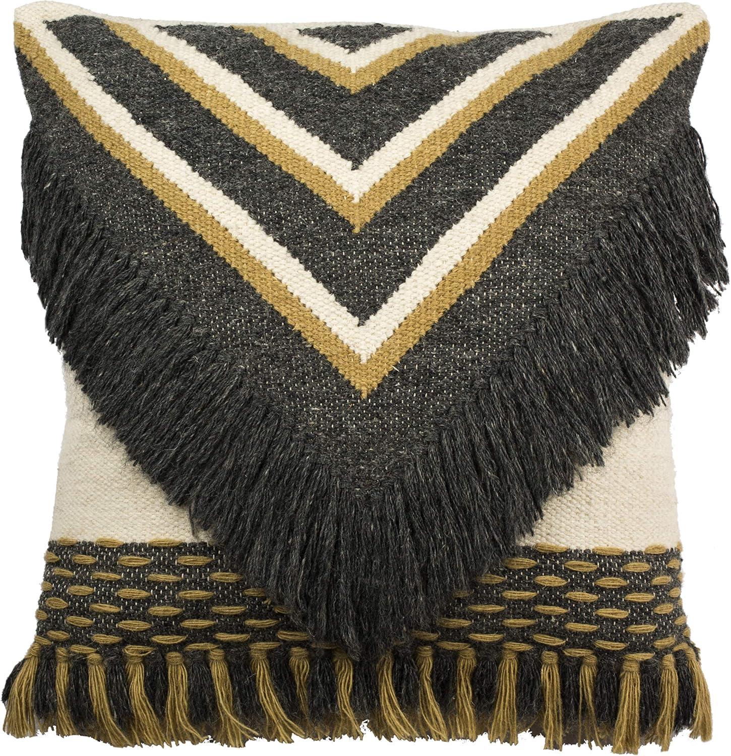 SAFAVIEH Elettra Aztec Fringe Geometric Pillow, 20" x 20", Charcoal/Gold