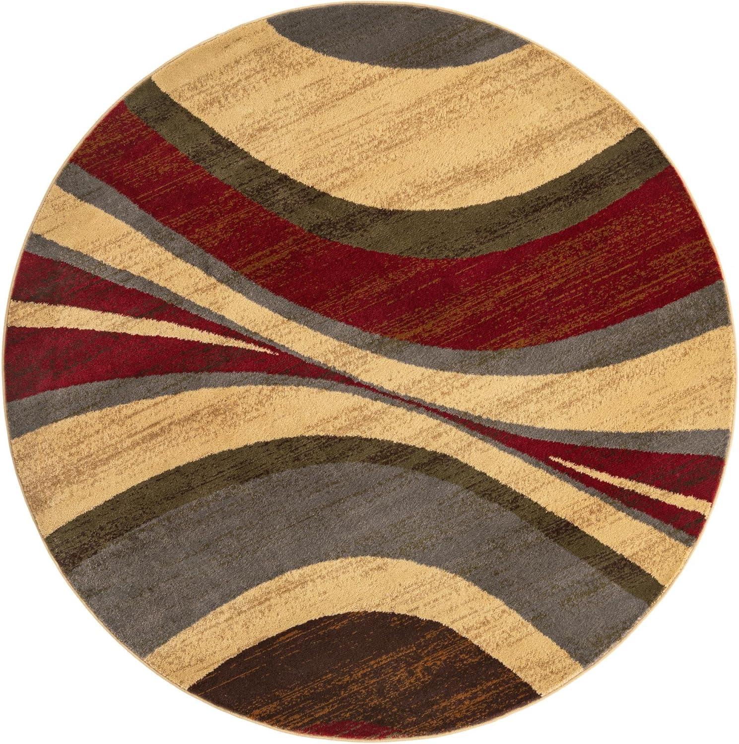 Unique Loom Barista Collection Area Rug - Ngada (6' Round Beige/Red)