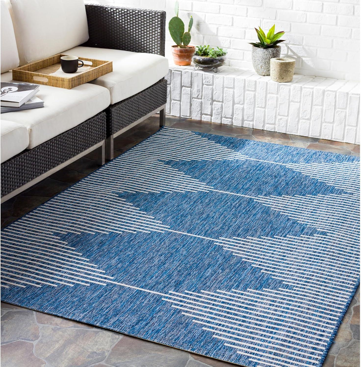 Blue Geometric Easy Care Rectangular Kids Rug