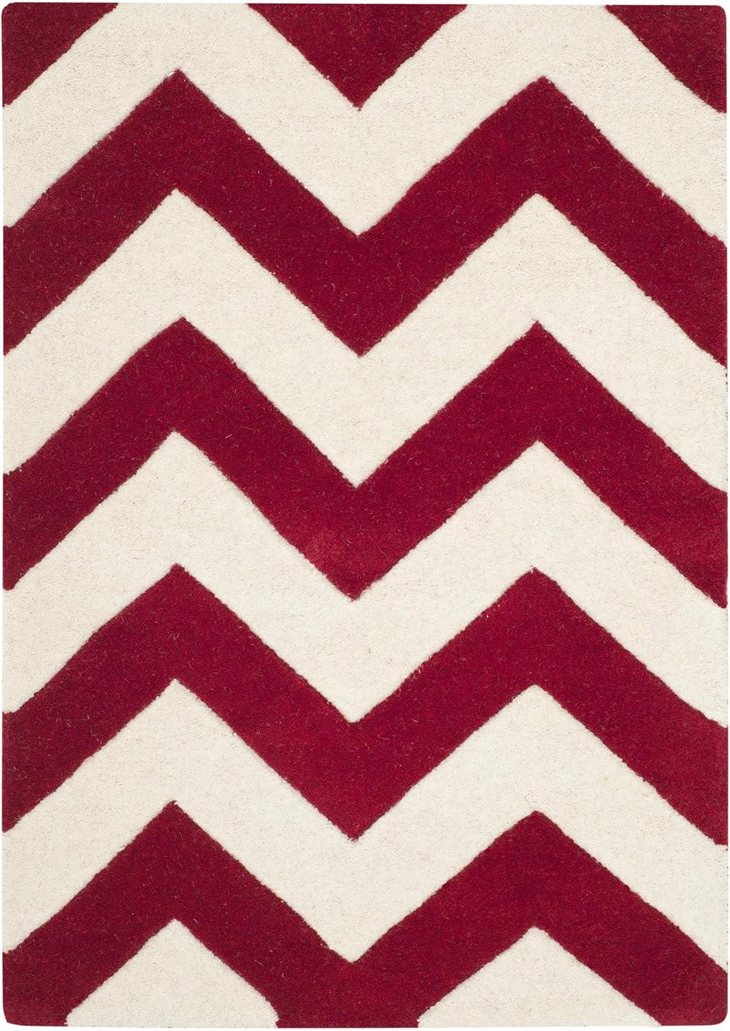 SAFAVIEH Chatham Jake Zigzag Stripes Wool Area Rug, Red/Ivory, 2' x 3'