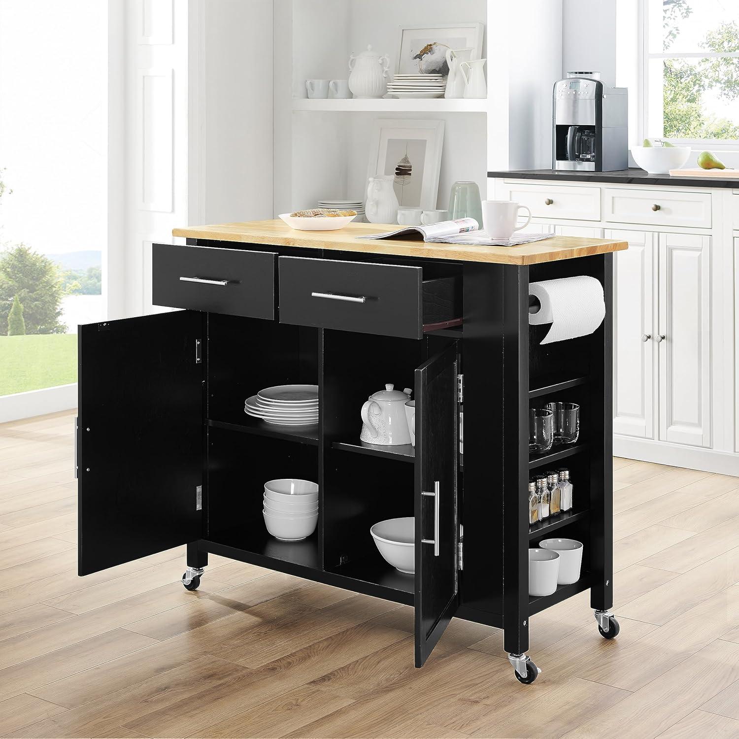 Crosley Savannah Wood Top Kitchen Island Cart in Black