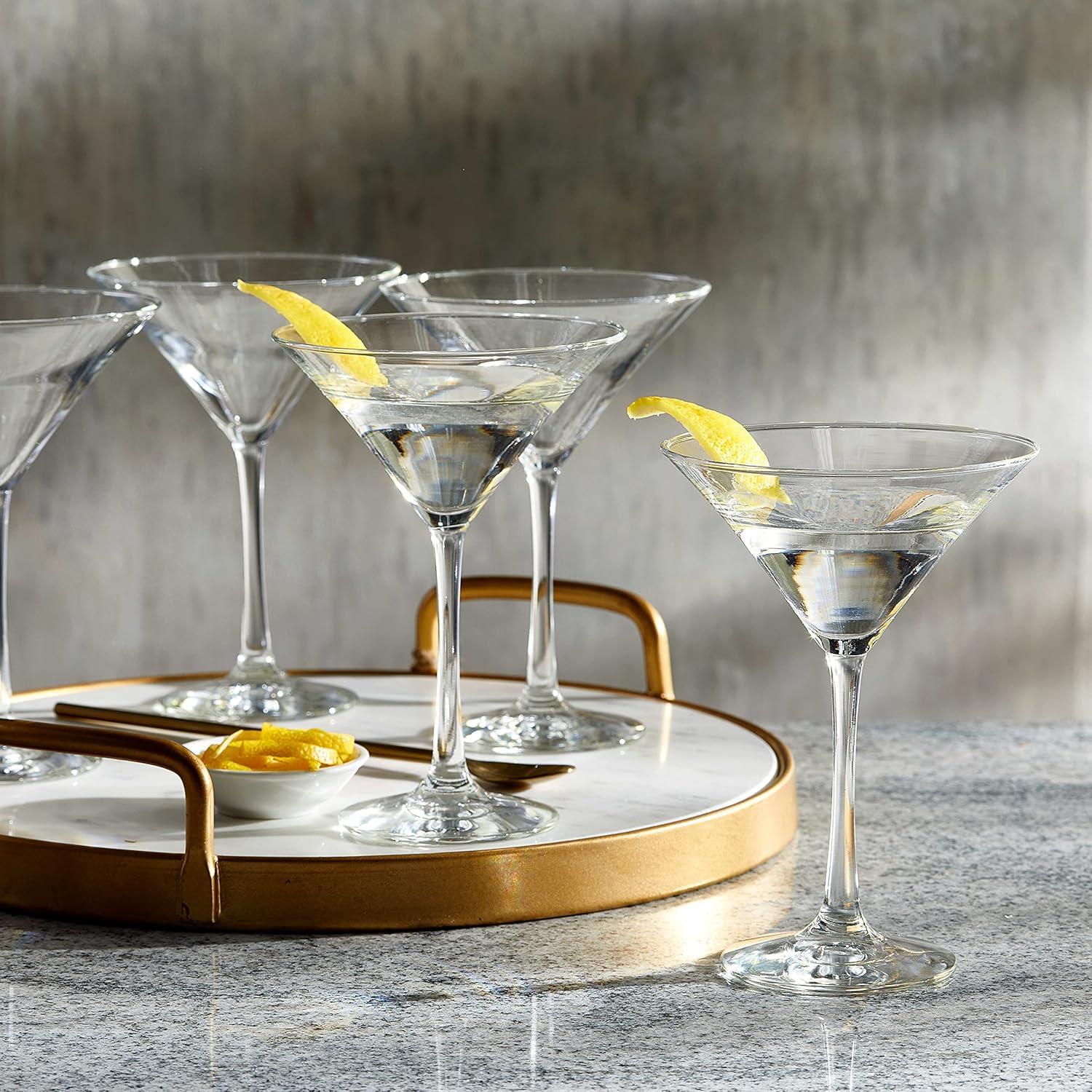 Libbey Entertaining Essentials Martini Glasses Set of 6, Dishwasher Safe Martini Set, Tall Stem Martini Glasses for Parties and more