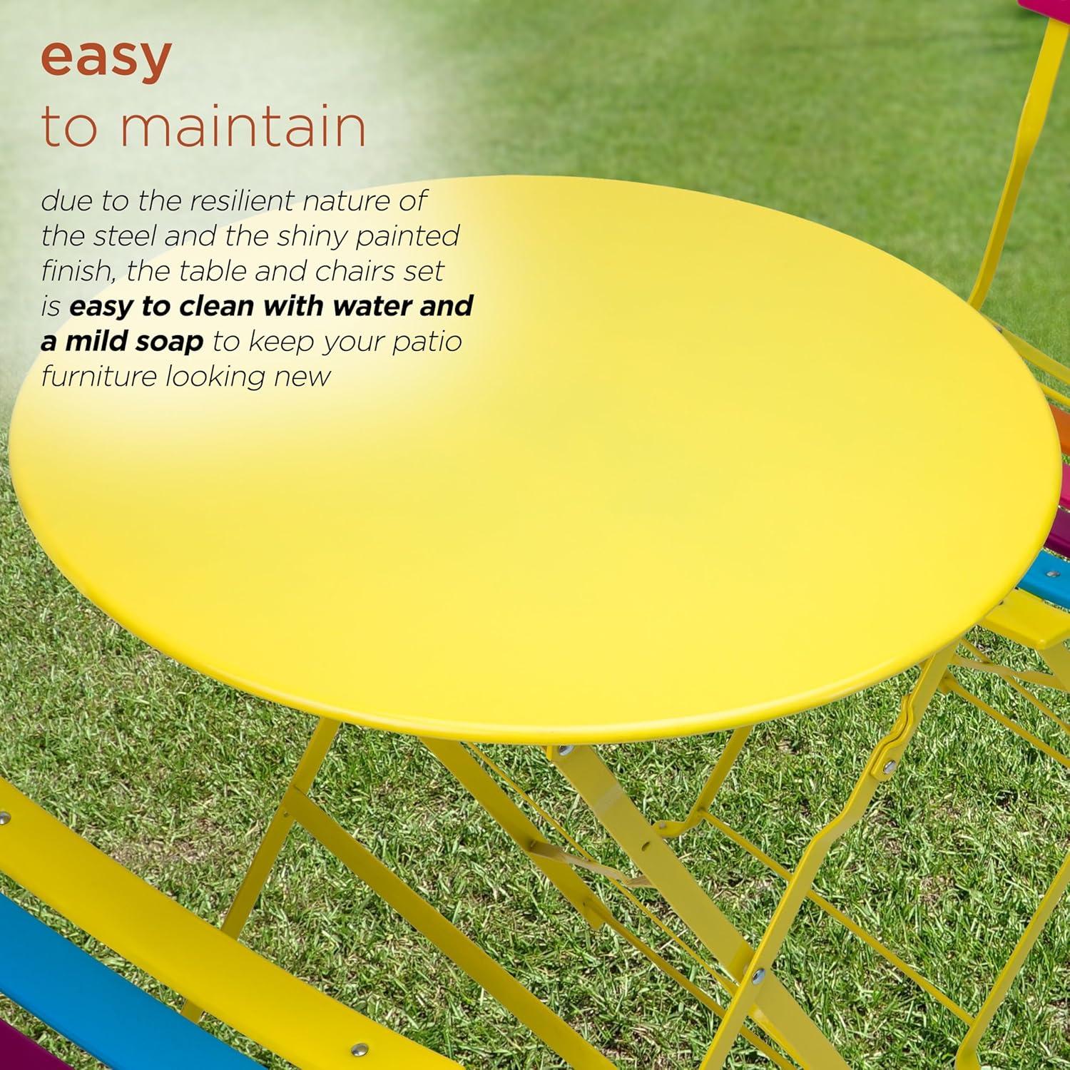 Steel Foldable Bistro Set Vibrant Rainbow - Alpine Corporation: Weather-Resistant, No Assembly, 2-Person Seating