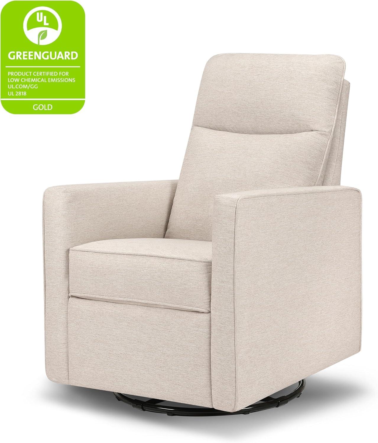 Beige Pillowback Swivel Glider with High Back Support