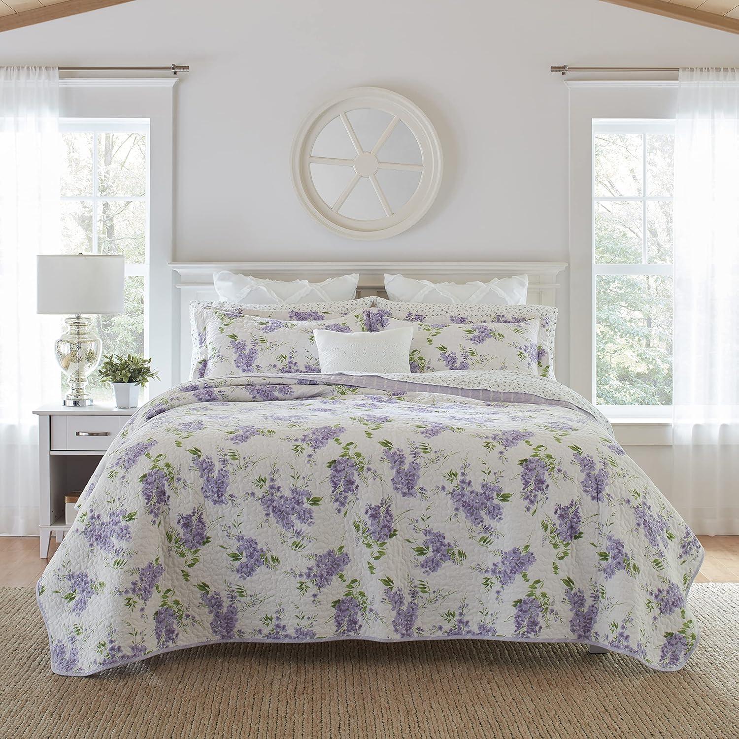 Laura Ashley Keighley Cotton Reversible Purple Quilt Set