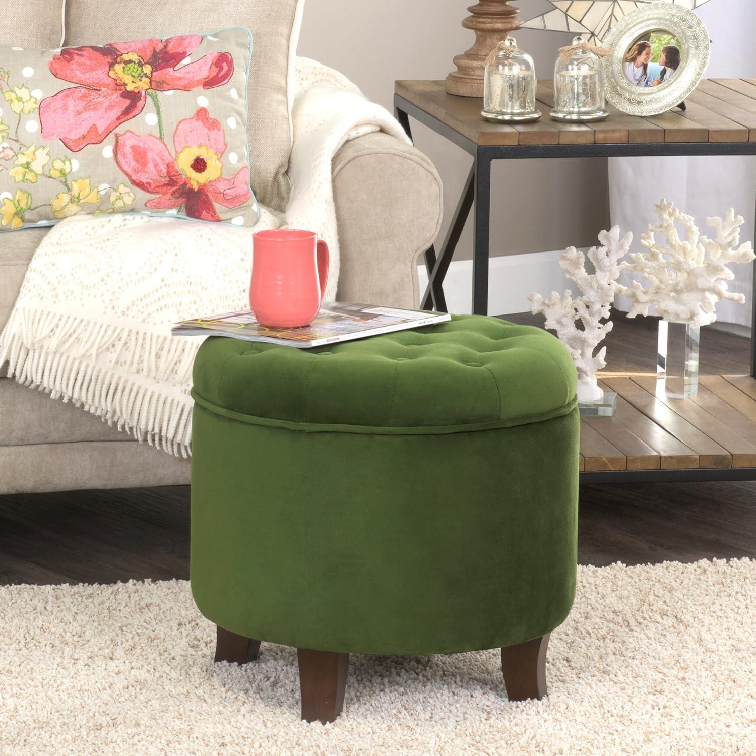 Forest Green Velvet Tufted Round Storage Ottoman