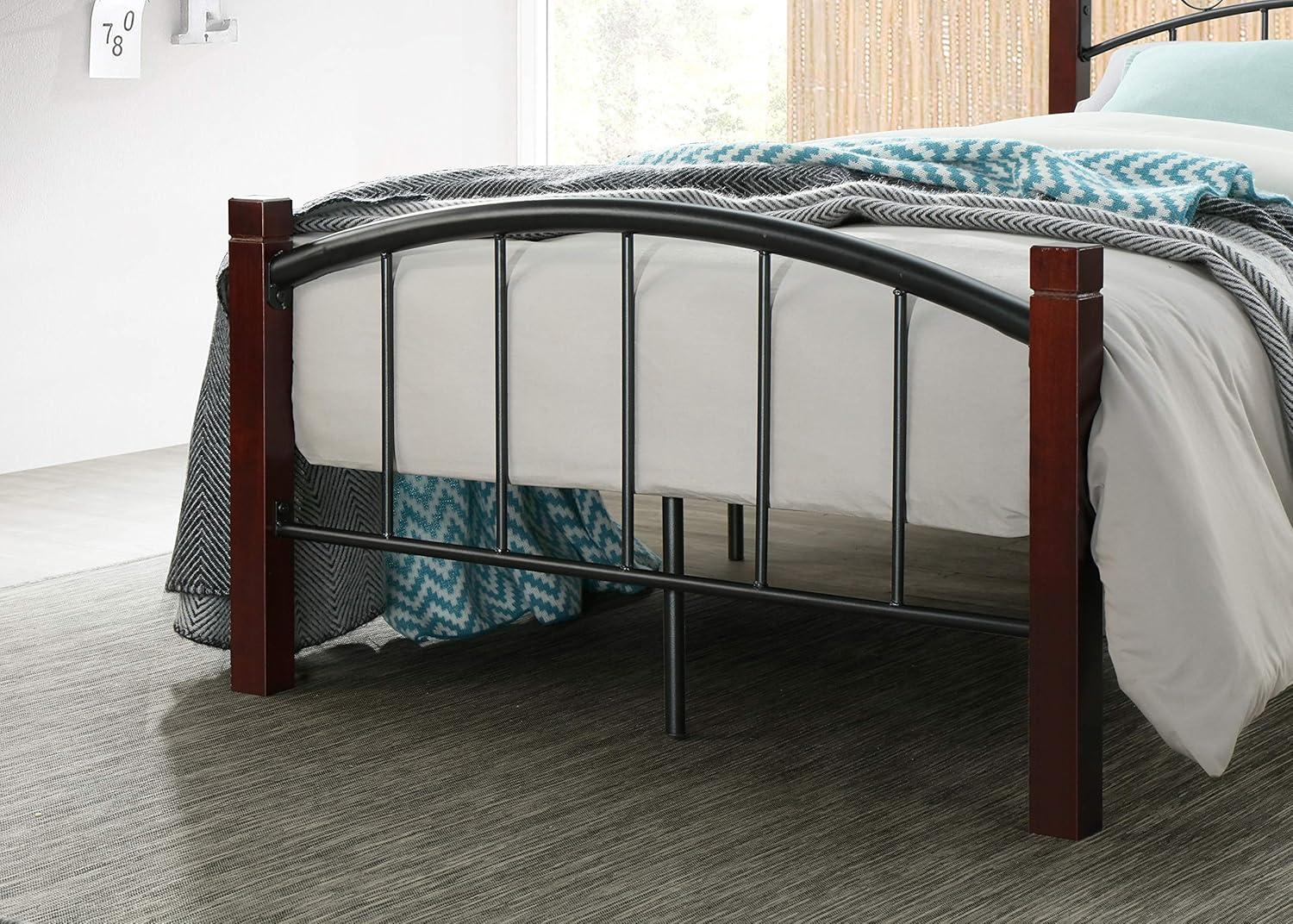 Complete Full Metal Bed with Headboard, Footboard and Mahogany Wood Posts