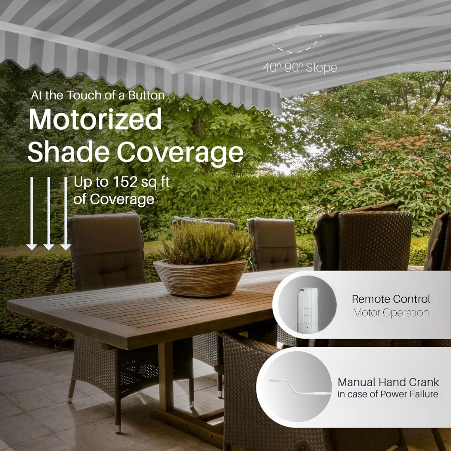 ALEKO Motorized Retractable Outdoor Awning with White Frame